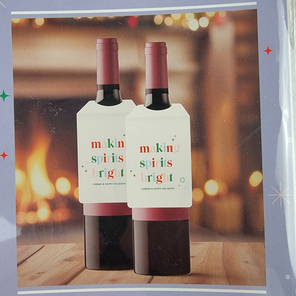 Making Spirits Bright Wine Bottle Gift Tags Cheers Holiday Hostess Party Present